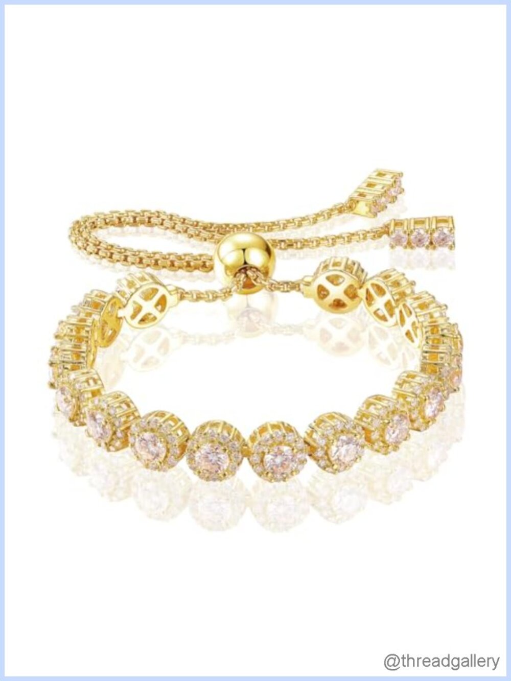 Moissanite Halo Tennis Bracelet 18k Gold Plated 925 Sterling Silver Adjustable